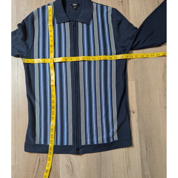 Express Size S Full Zip Cardigan Sweater Blue Striped Polo Collar Mod Retro EUC - Picture 10 of 11